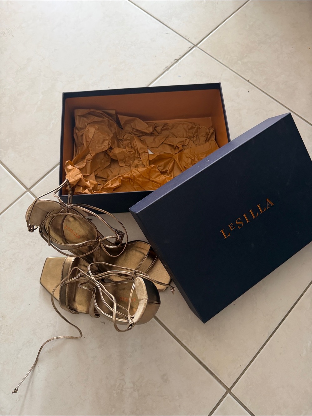 Metallic Gold Lace-Up Heeled Sandals